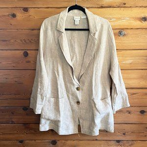 Rachel Zoe Women's Tan Linen Oversized Boyfriend Blazer Size Large